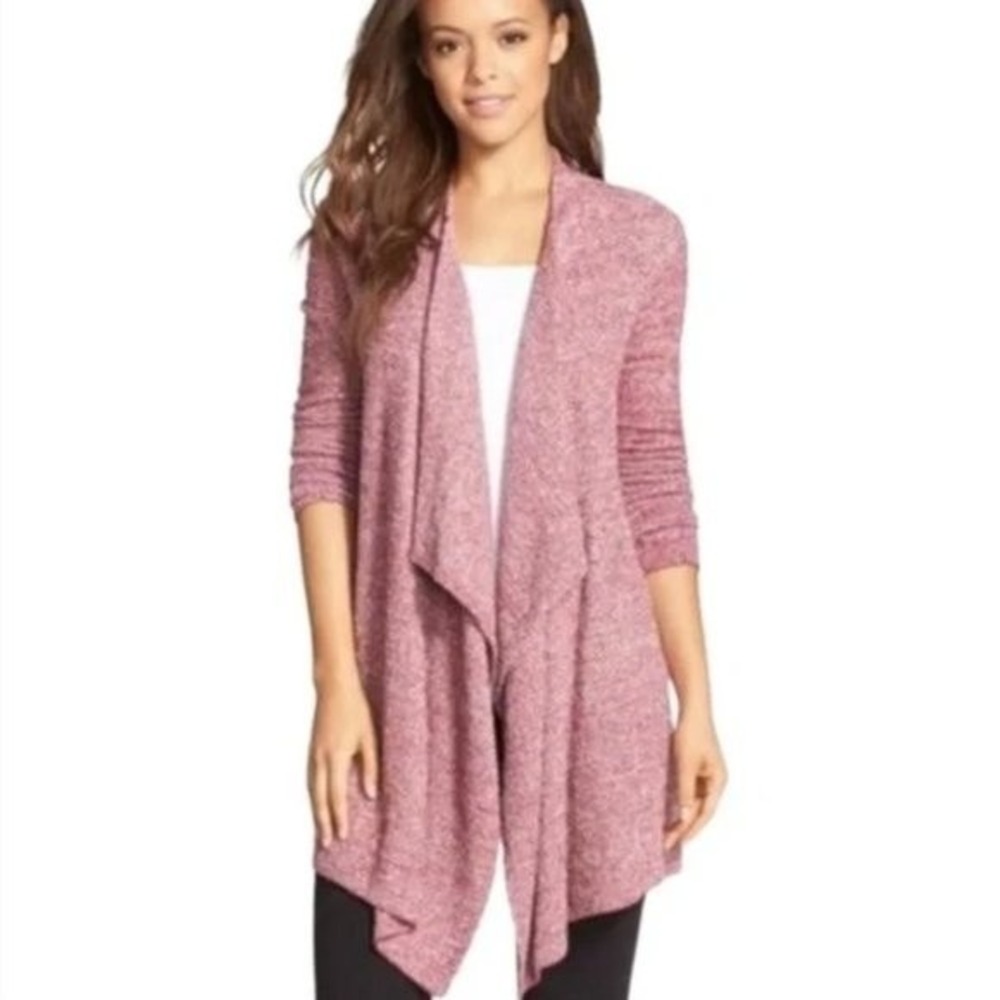 Barefoot Dreams Bamboo CozyChic Lite Cardigan S/M Pink‎ Open Front Soft Knit